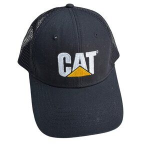 CAT Caterpillar Black Mesh Trucker Hat Snapback Adjustable Embroidered Logo